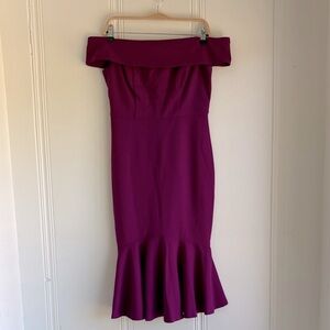 MARINA Fuchsia Off Shoulder Formal Mermaid Hem Bodycon Dress